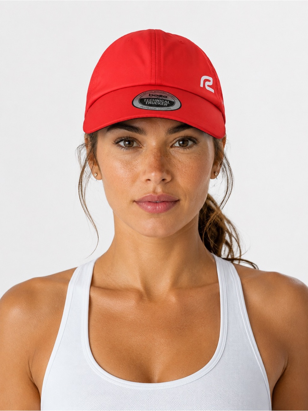 NWT Boco Gear Technical Trucker Running Hat Orange Red Ponytail